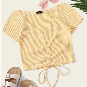Size M, Tie-up Yellow and White Striped Crop Top